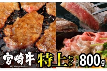 宮崎牛 特上セット 800g【肉 牛肉 国産 黒毛和牛 宮崎牛 肉質等級4等級以上の牛肉 ステーキ スライス 焼肉 しゃぶしゃぶ すき焼き BBQ】