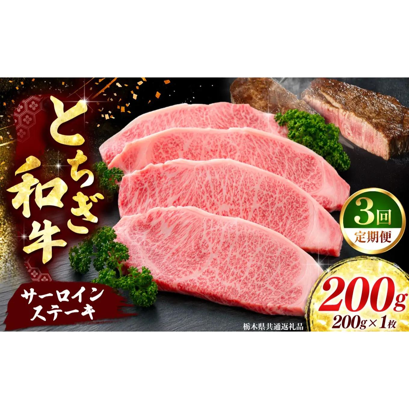 《定期便3回》【とちぎ和牛】牛肉 サーロインステーキ 200g×1P  《栃木県共通返礼品》