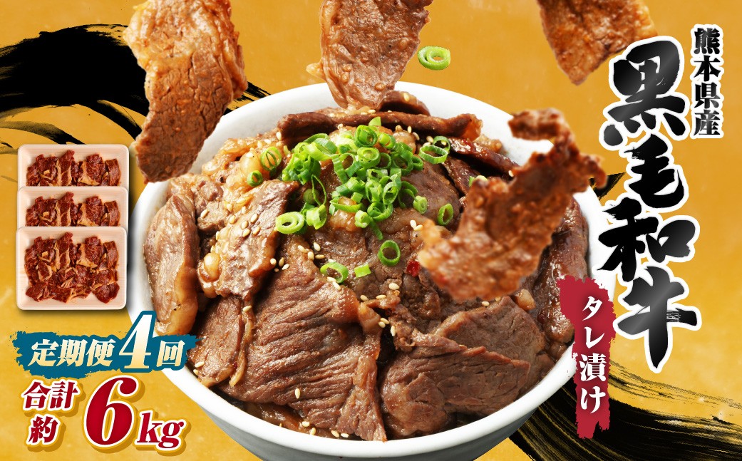 【 4回 定期便 】 熊本県産 黒毛和牛 タレ漬け焼肉 約1.5kg （約500g×3パック）×4回 合計約6kg