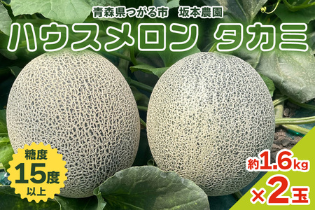 坂本農園のハウスメロン タカミ (約1.6kg×2玉) 糖度15度以上 [0823]