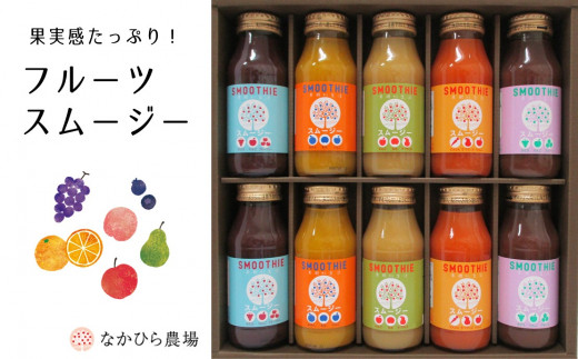 NH01　国産果汁 フルーツスムージーセット（180ml×10本） // 長野県 南信州 ストレートスムージー 無加糖 無塩 香料不使用 着色料不使用 保存料不使用 農水大臣賞 天皇杯
