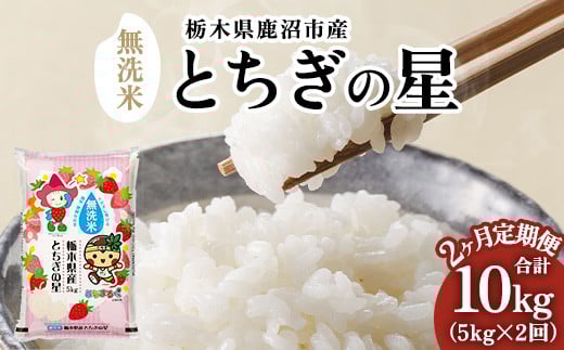 【先行予約】【定期便2ヶ月】令和7年産 栃木県鹿沼市産 とちぎの星 無洗米 5kg | 水稲うるち精米 単一原料米 お米  特A 大粒 ※沖縄・離島への配送不可 ※2025年10月上旬頃より順次発送予定