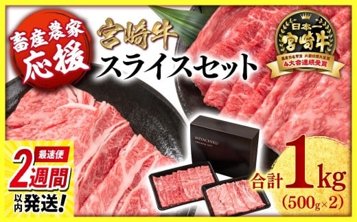 【最速便】【畜産農家応援】宮崎牛肩ロース＆モモすき焼き1kg  （500g ×2）牛肉 4等級以上 スライス 鉄板焼肉 ブランド牛 ミヤチク 内閣総理大臣賞4連覇 ＜1.8-20＞すき焼肉 すき焼き肉 【10月1日より寄附金額見直し】