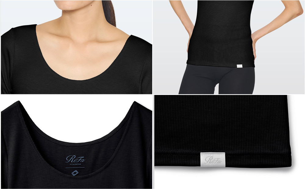 【ブラック Mサイズ】リファ バイタルテック モイストリブ Uネックショートスリーブインナー