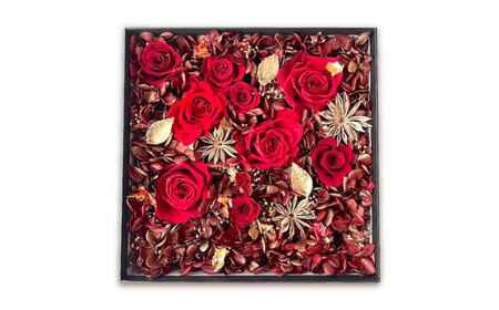 美しさ続く【貼の花箱】・レッド　広島県福山市/花憐フラワースタジオ　ブリザードフラワー 枯れない 長持ち プレゼント 花 誕生日 お祝い 結婚祝い 出産祝い 記念日[BABO001]