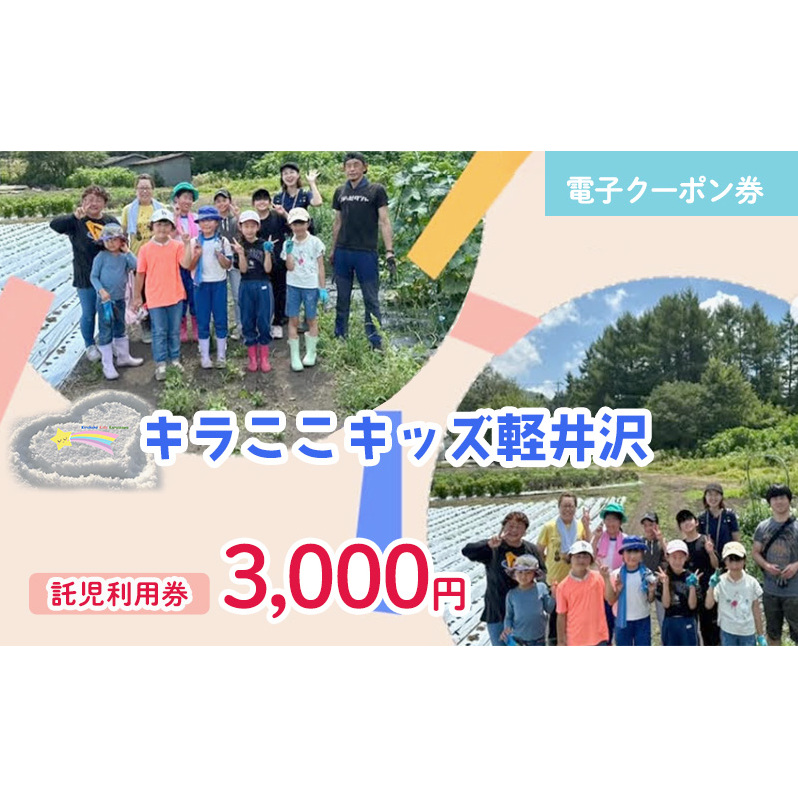 【電子クーポン券】 キラここキッズ軽井沢 託児利用券 3,000円 有効期限：発行から1年間以内 託児 保育 育児 軽井沢 割引券 クーポン 利用券 電子クーポン 電子
