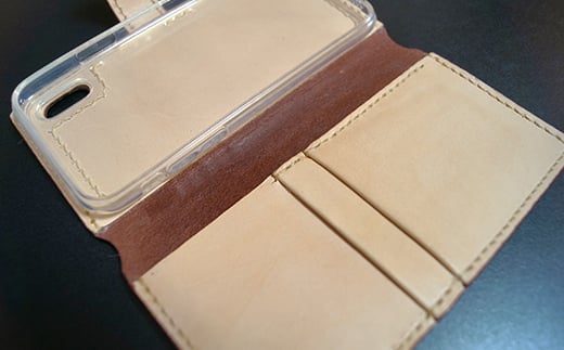 本革製手帳型iPhoneカバー iPhoneX用 ＜ブラック＞ 国産牛ヌメ革 スマホ 手帳型 カバー iPhone iPhoneX 本革 レザー 革製品 ハンドメイド 黒 ブラック  ファッション小物