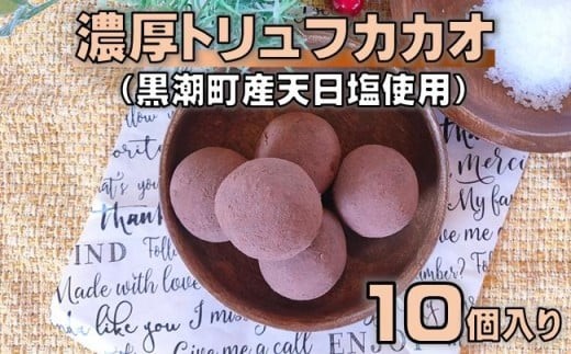 
                  トリュフ カカオ チョコレート 10個入り 濃厚 黒潮町産 天日塩 使用 スイーツ チョコ トリュフチョコ 生チョコ お菓子 洋菓子 手作り 高級スイーツ 贈答品 ギフト プレゼント ご褒美 デザート ティータイム アフタヌンティー ご家庭用 ご当地 グルメ 特産品 高知 黒潮町 名物 人気 返礼品 ふるさと納税 チョコレートギフト [1646-2]
                