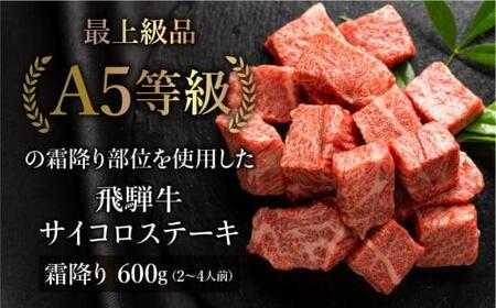  A5飛騨牛霜降サイコロステーキ 600g　A5等級  焼肉 ブランド牛 黒毛和牛 部位おまかせ 贈答 熨斗 のし プレゼント 天狗総本店 日付指定不可 飛騨高山TR4354