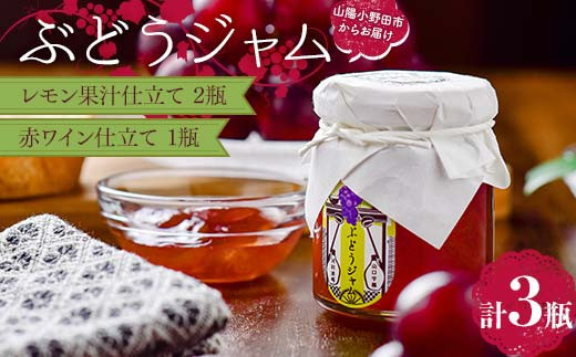 ぶどうジャム３瓶（レモン果汁仕立て2瓶・赤ワイン仕立て1瓶）100g×3 ぶどう ジャム 加工品 食品 F6L-1150