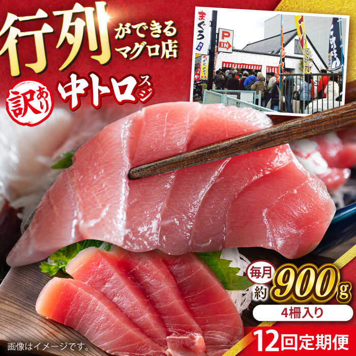 【ふるさと納税】【全12回定期便】【訳あり】天然 本まぐろ 中トロ 計約900g (4柵入り) マグロ 定期 鮪 まぐろ 中とろ 刺身 定期便 横須賀 規格外 【本まぐろ直売所】[AKAK070]