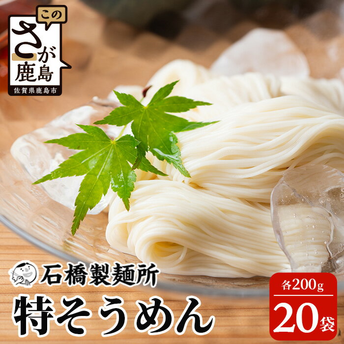 【ふるさと納税】特そうめん200g×20袋【合計4kg】 【創業90年の匠の技】 贈答・ギフトにもおすすめ そうめん 素麺 乾麺 佐賀県 鹿島市 そうめん 素麺 ヌードル 石橋製麺所 冷麺 ギフト 贈答 贈り物 プレゼント お中元 お歳暮 父の日 母の日 敬老の日 お祝い B-596