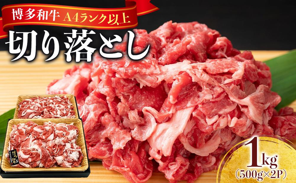 
            博多和牛A4ランク以上切り落とし 訳あり 1kg（500g×2P）【牛肉 肉 牛 和牛 博多和牛 ブランド牛 切り落とし 訳あり 使いやすい 便利  A4 ランク冷凍 おすすめ 筑前町 ふるさと納税 送料無料 FL023】
          
