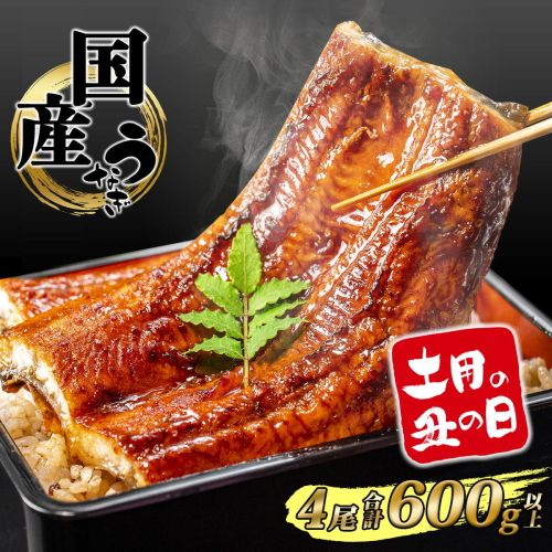 国産 うなぎ 蒲焼き 境町秘伝のタレ 4度焼きあげ 4尾 計600g以上 簡易包装 タレ 山椒 付き 鰻 蒲焼 土用の丑の日 K2391
