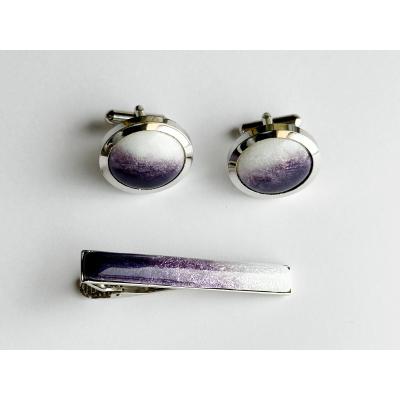 ふるさと納税 津島市 藤色の七宝焼ネクタイピン(長)&カフスセット |  | 01