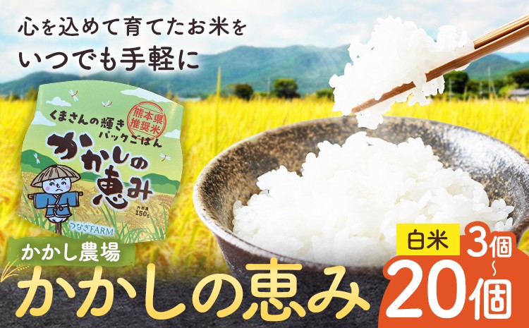 
                  かかしの恵み パックごはん 白米 選べる内容量 150g×3個 150g×6個 150g×20個 かかし農場《30日以内に出荷予定(土日祝除く)》熊本県 津奈木町 米 お米 コメ パック 国産 送料無料
                