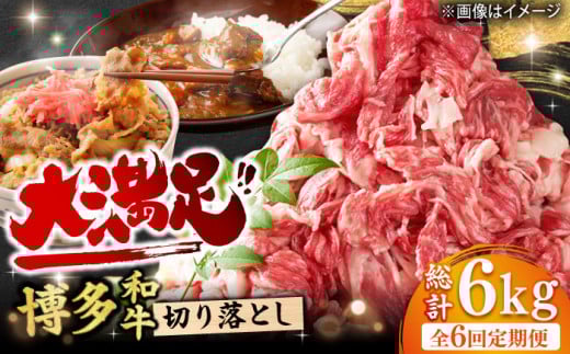 【6回定期便】博多和牛 切り落とし 1000g（500g×2P） 肉 牛肉 黒毛和牛 赤身 薄切り バラ 国産 福岡 化粧箱入り 広川町 / 株式会社MEAT PLUS [AFBO079]