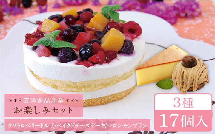 
ベイクドチーズ / マロンモンブラン / クワトロベリートルテ ケーキ 3種17個 冷凍 糸島市 / 五洋食品産業 [AQD024]
