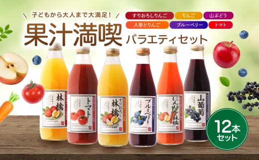果汁 満喫 バラエティー ジュース 12本 セット | 小池手造り農産加工所 りんご トマト 人参 ブルーベリー 山ぶどう 国産 手造り てづくり 健康 飲料 長野県 飯田市