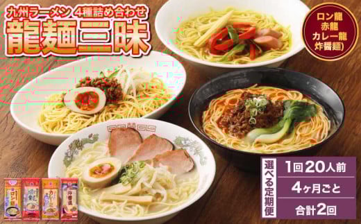 ラーメン 【マツコの知らない世界で絶賛 赤龍】【4ヶ月毎2回定期便】九州ラーメン 詰合せ 龍麺三昧 4種×5本 計40本（20本×2回）