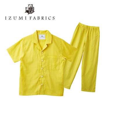 【男女兼用　サイズ:XL】半袖×長ズボン　プレミアムガーゼパジャマ　(カラー:ミモザイエロー)【1528171】