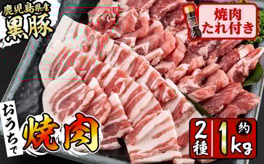 鹿児島県産黒豚焼肉2種＆焼肉のたれセット計1kg(カタロース約500g・バラ約500g・たれ210g) BBQ 焼肉 黒豚 肉 豚肉 ロース カタロース バラ 豚バラ 小分け 詰め合わせ 国産 a5-302