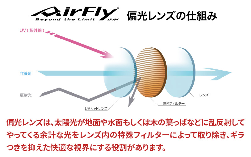 「エアフライ」AF-301BKモデル　偏光レンズ装着版 AF-301 C-34 BKPBM クリアーグレー