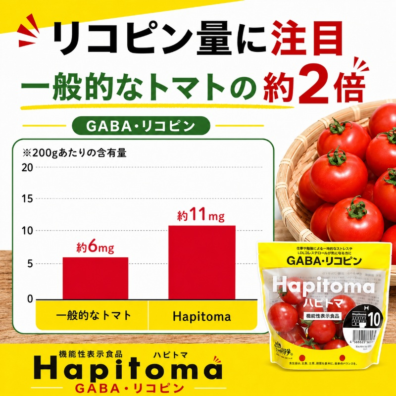 【12ヶ月定期便】機能性表示食品 Hapitoma ハピトマ 訳あり（1.8kg）【配送不可：北海道・沖縄・離島】健康 ヘルシー 人気 厳選  野菜 緑黄色野菜 産地直送 ダブル成分 GABA リコピ