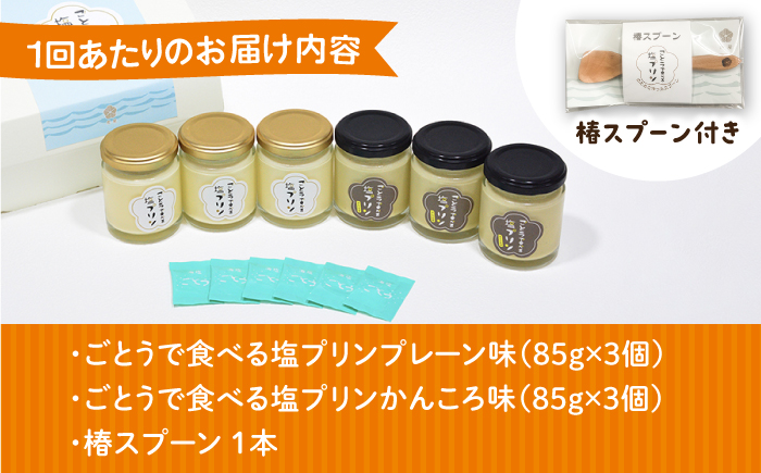 【全6回定期便】【ヒルナンデスで紹介されました！】ごとうで食べる 塩プリン 6個 椿スプーン付き【虎屋】 [RBA049]