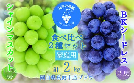 岡山 花笑み農園『シャインマスカット＆BKシードレス』家庭用2kg BS-2家【hana68】