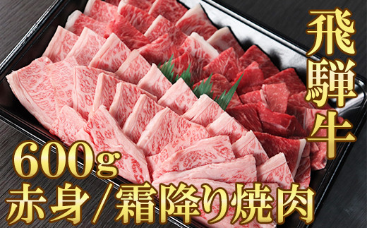 
【飛騨牛】赤身(モモ・カタ)・霜降り(バラ)焼肉(各300g)計600g
