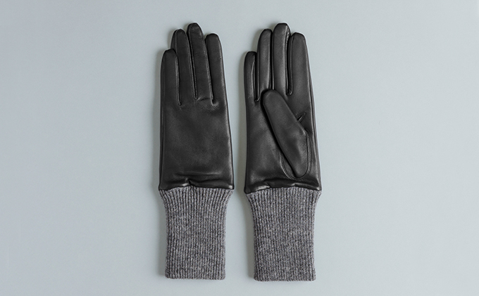 レディース イタリアンレザーロングカフスグローブ ファッション 小物 イタリアンラムレザー ピケ縫い キャメル ニットカフス 