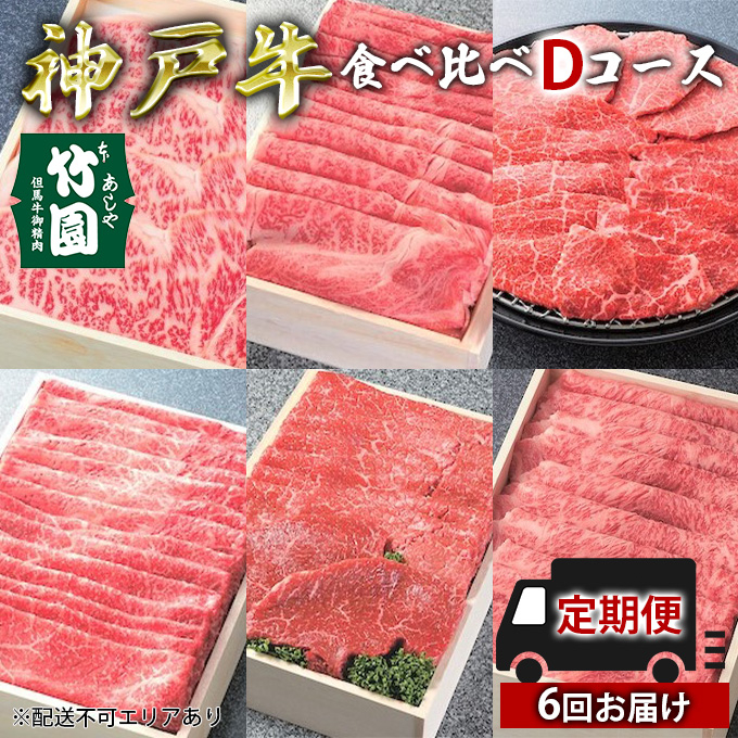 
定期便 神戸牛 食べ比べDコース（6回お届け）[ 肉 牛肉 すき焼き しゃぶしゃぶ 焼肉 ステーキ ]
