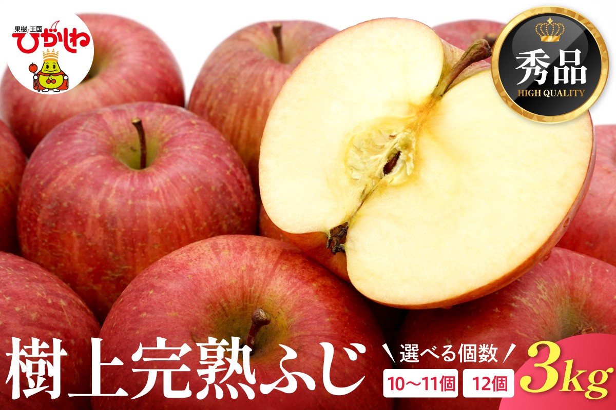 
                   【2026年産】 ≪選べる個数≫ 樹上完熟ふじりんご 秀品 3kg 【12個 or 10-11個】 化粧箱 山形県 東根市 JA提供 hi001-049-o
                