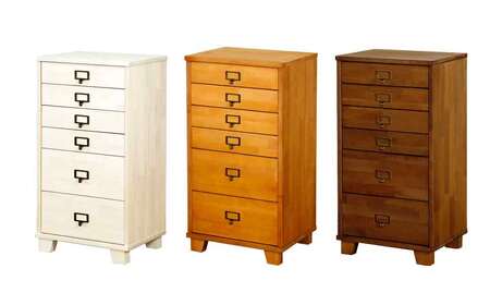 天然木チェスト 6段 A4サイズ アイボリーホワイト・キャスター・取っ手B(メタルアンティーク)