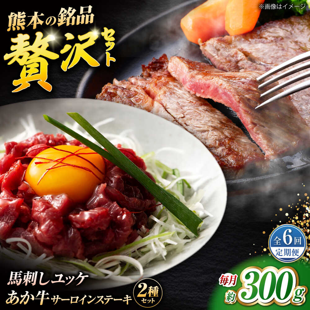 【ふるさと納税】【全6回定期便】くまもとあか牛サーロインステーキと国産馬刺しユッケ贅沢セット 計約300g【有限会社 スイートサプライなかぞの】[ZBV095]