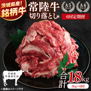 【茨城県共通返礼品】【6ヶ月定期便】大容量！常陸牛切り落とし 3kg（500g×6）【黒毛和牛 国産 銘柄牛 牛肉 肉 冷凍 茨城県産】(81-40)