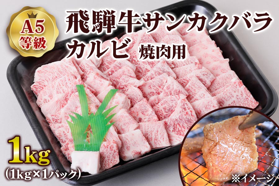 [A5等級] 飛騨牛サンカクバラカルビ焼き肉用1kg [0861]