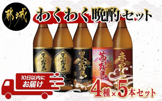 
わくわく晩酌4種900ml×5本セット ≪みやこんじょ特急便≫_17-6701_(都城市) 焼酎 黒霧島EX 黒霧島 茜霧島 赤霧島 25度 900ml
