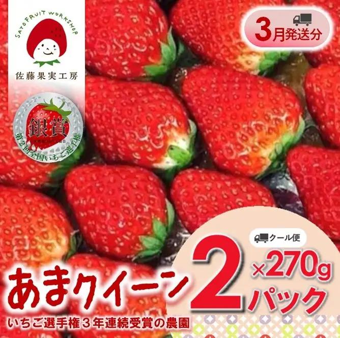 《2027年産先行予約》「西脇市産 佐藤果実工房 あまクイーン」（約270g×２パック 約540g）【佐藤果実工房 全国いちご選手権3年連続上位入賞農園 TVで紹介!】令和９年３月上旬配送分　sato-A-2-3-early