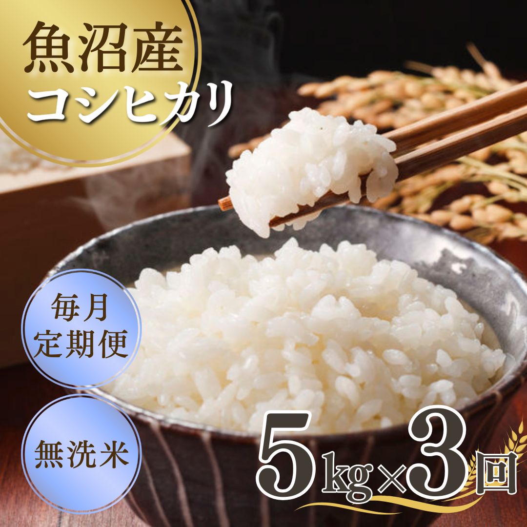 【ふるさと納税】【先行予約】【3か月定期便(毎月全3回)】 令和7年産新米 魚沼産コシヒカリ 無洗米 5kg×全3回 雪室貯蔵 吉兆楽 【0038-0006DB00-01】