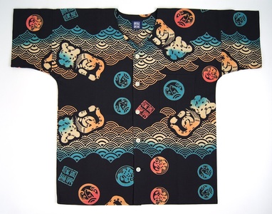 a17-076　夏 涼 祭り 魚がし シャツ S･M･L 黒地×青海波