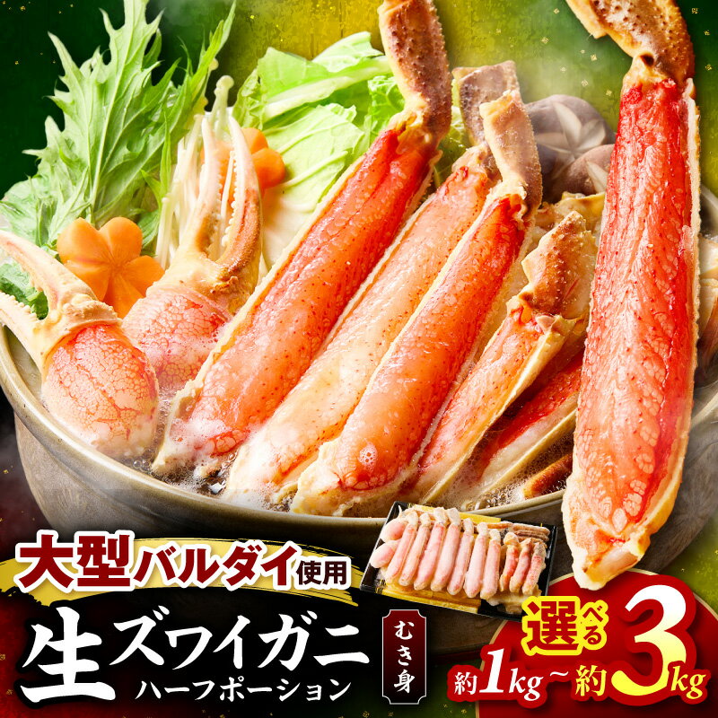 【ふるさと納税】選べる 内容量 ・配送月！生ズワイガニむき身 ハーフポーション 大型バルダイ使用 約1kg 約2kg 約3kg 目視選別