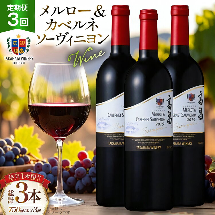 【ふるさと納税】 ワイン 3回 定期便 高畠バリック メルロー＆カベルネ・ソーヴィニヨン 750ml 1本 計3本 [高畠ワイナリー 山形県 高畠町 tk06ays730126] 赤 赤ワイン 辛口 お酒 酒 プレゼント