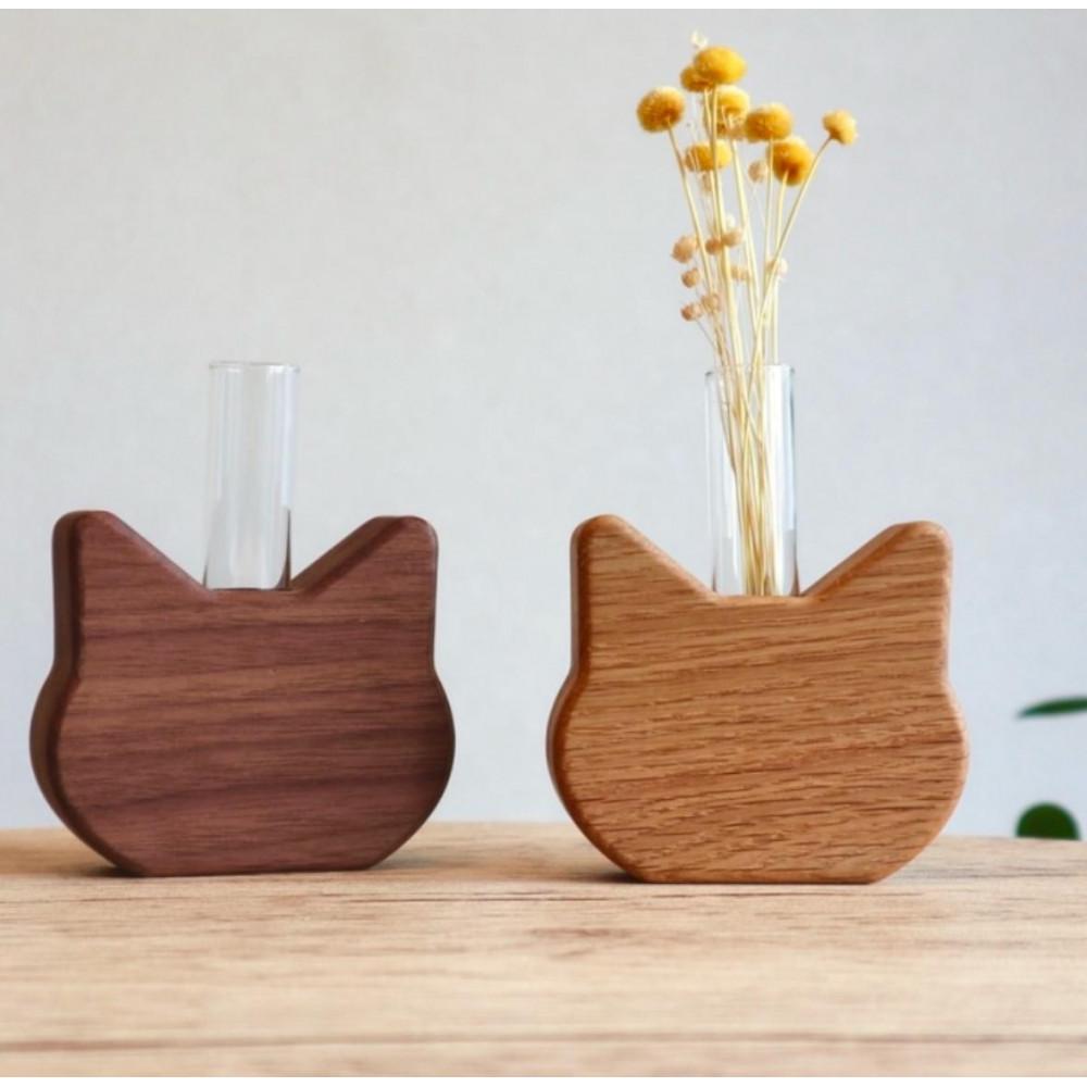 【ふるさと納税】ねこ型花瓶2種セット | 木製 木製インテリア 木製小物 木製置物 デスク用品 花瓶 ミニサイズ 銘木 手作り 贈り物 プレゼント 人気 おすすめ 送料無料
