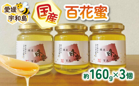 国産はちみつ 百花蜜 160g × 3個 セット 宇和島農産 純国産はちみつ 瓶 蜜 人気ハチミツ 国産純粋はちみつ 非加熱 はちみつ 蜂蜜 ハニー 百花蜂蜜 百花はちみつ 純粋はちみつ 生はちみつ 