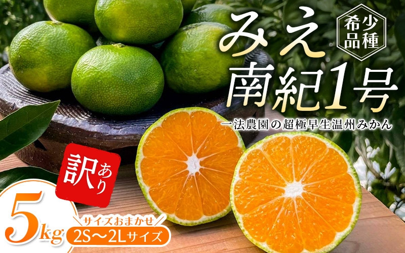 
【先行予約】みえ南紀1号 一法農園の 超極早生温州みかん 2S-2L サイズ混合 5kg ご家庭用 ちょこっと訳あり【2024年9月上旬～9月下旬までに順次発送】 / みかん 蜜柑 極早生 数量限定 温州 ミカン フルーツ 果物 くだもの
