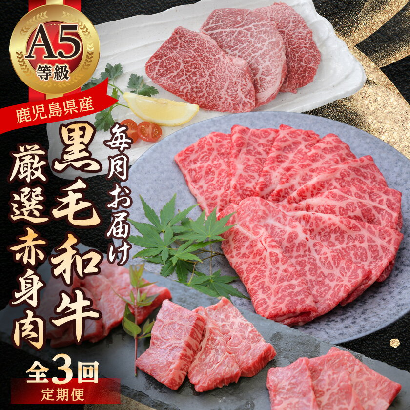 【ふるさと納税】【毎月定期便】黒毛和牛厳選赤身肉定期便(枕崎市) RR-0003 全3回【配送不可地域：離島】【4071894】