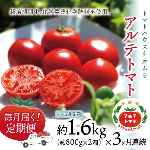 【2026年1月～5月頃発送】＜アルテトマト 定期便 約1.6kg×3ヶ月連続＞フルーツトマト 合計4.8kg トマトハウスナカムラ　栽培期間中化学農薬・化学肥料不使用