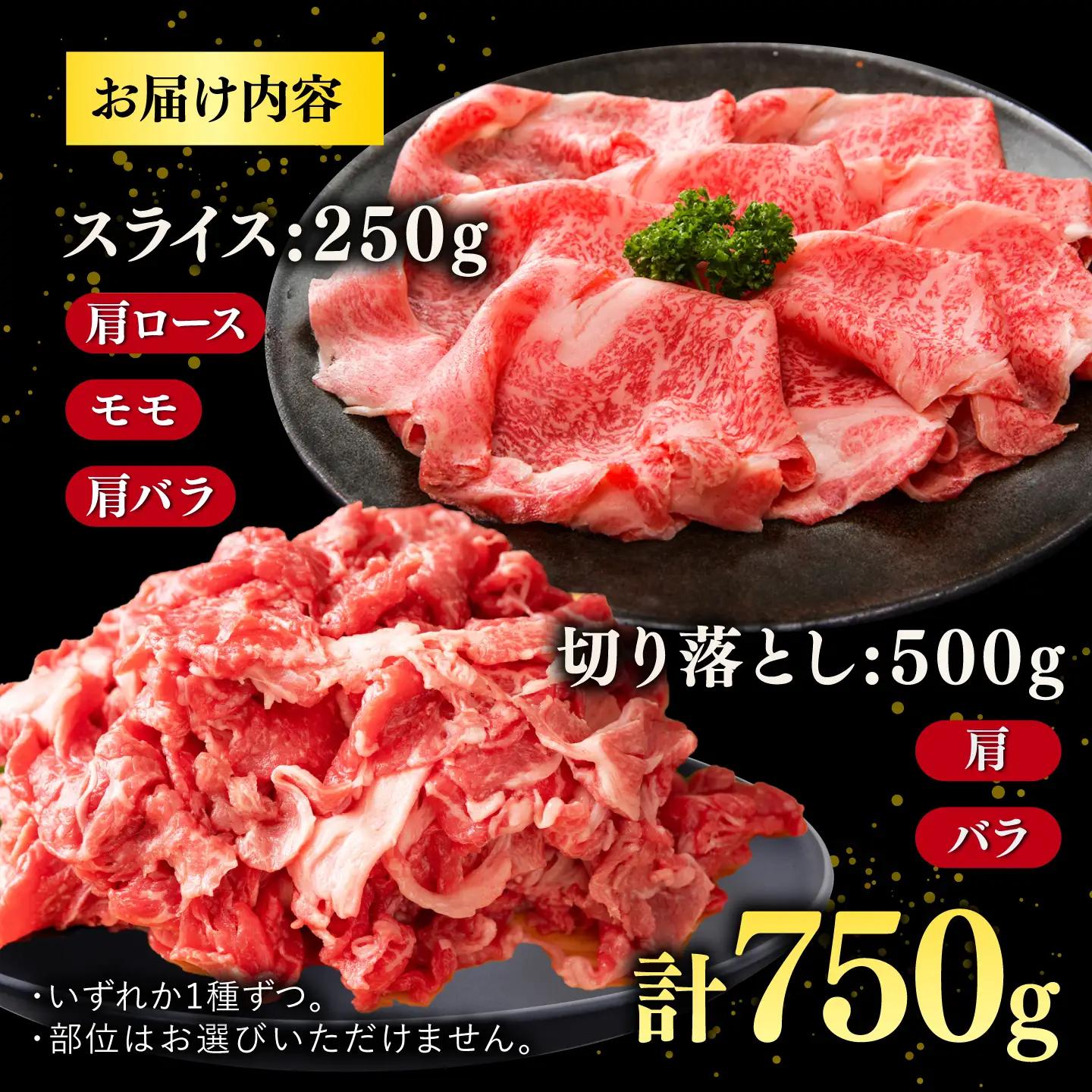 【 訳あり 】 博多和牛 750gセット（スライス肉・切り落とし肉） 桂川町/株式会社 MEAT PLUS [ADAQ024] 訳あり 訳あり品 セット しゃぶしゃぶ すきやき 牛